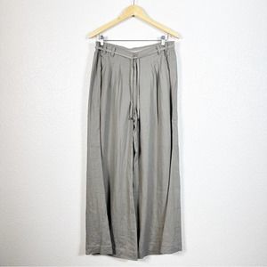 Wrap London Women’s 100% Linen Wide Leg Pleated Trouser Pants in Green Size 10